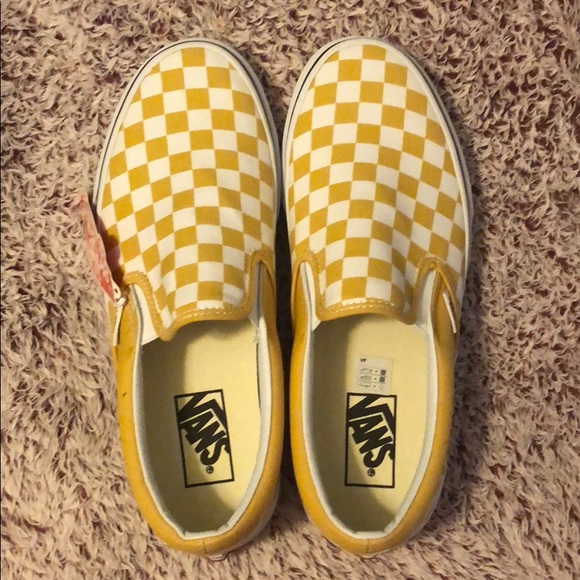 Vans Shoes - Yellow checkered slip on vans